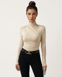 Marina Draped Crossover Long Sleeve Top with Soft Silhouette