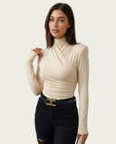 Marina Draped Crossover Long Sleeve Top with Soft Silhouette