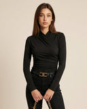 Marina Draped Crossover Long Sleeve Top with Soft Silhouette
