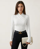 Marina Draped Crossover Long Sleeve Top with Soft Silhouette