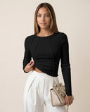 Talia Long Sleeve Top with Textured Seam Accents