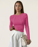 Talia Long Sleeve Top with Textured Seam Accents